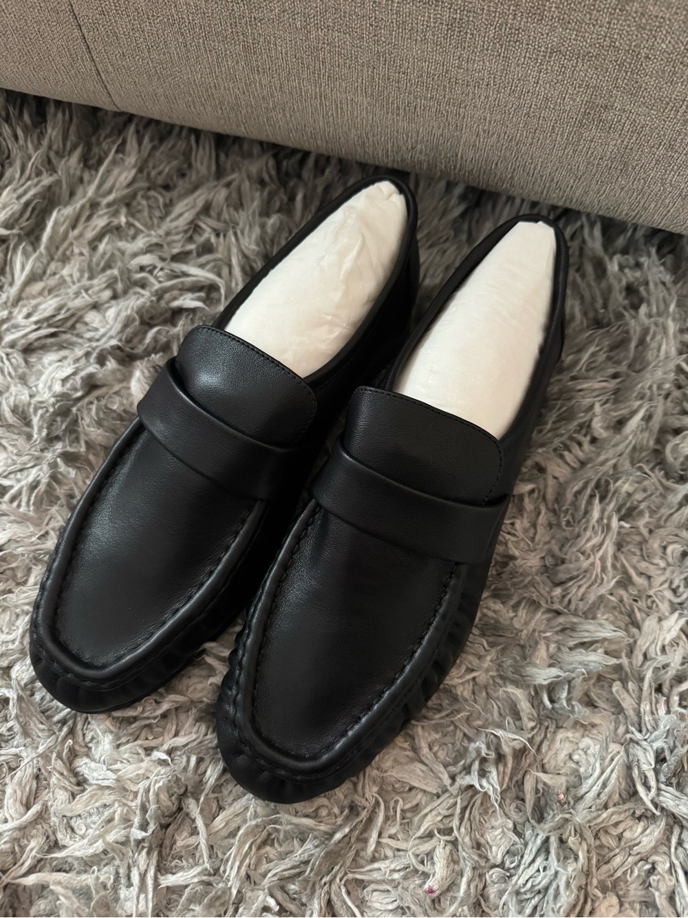 The Row Black Leather Loafers for Women